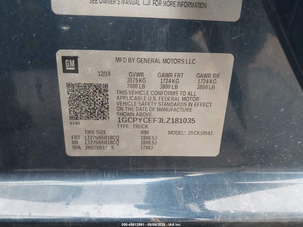 1GCPYCEF3LZ181035 2020 CHEVROLET SILVERADO 1500 photo no. 9