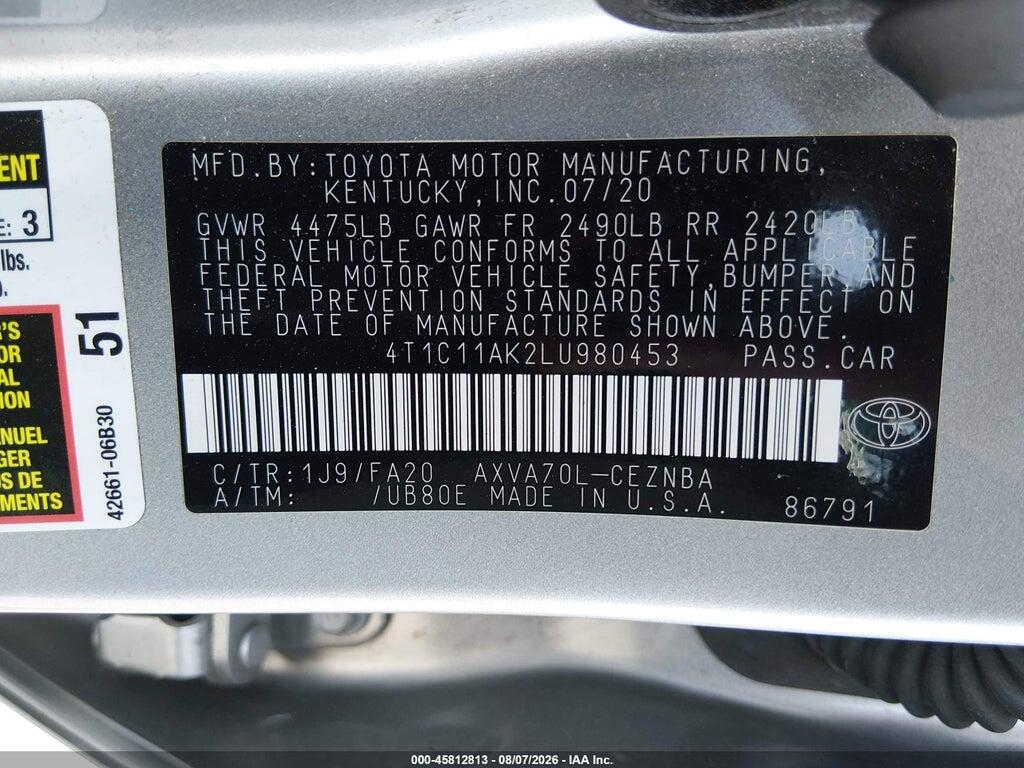 4T1C11AK2LU980453 2020 TOYOTA CAMRY photo no. 9