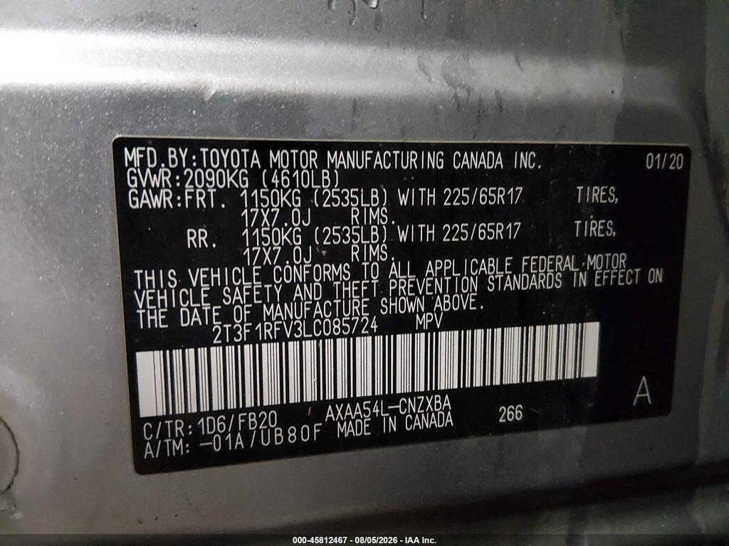 2T3F1RFV3LC085724 2020 TOYOTA RAV4 photo no. 9