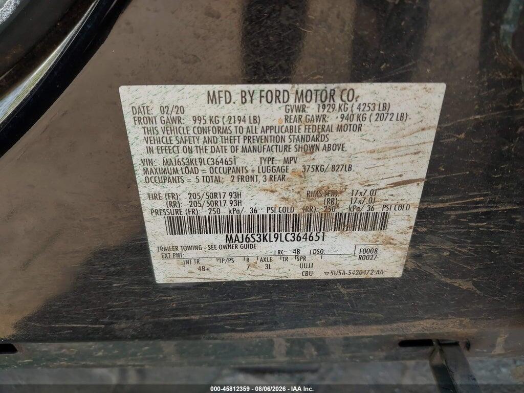 MAJ6S3KL9LC364651 2020 FORD ECOSPORT photo no. 9