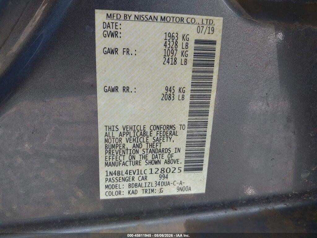 1N4BL4EV1LC128025 2020 NISSAN ALTIMA photo no. 9