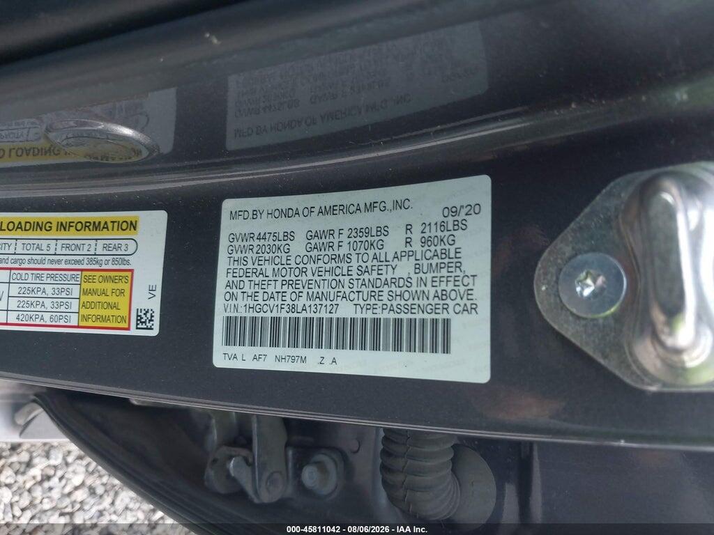 1HGCV1F38LA137127 2020 HONDA ACCORD photo no. 9
