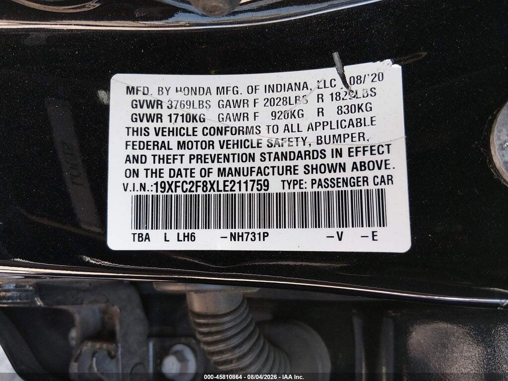 19XFC2F8XLE211759 2020 HONDA CIVIC photo no. 9