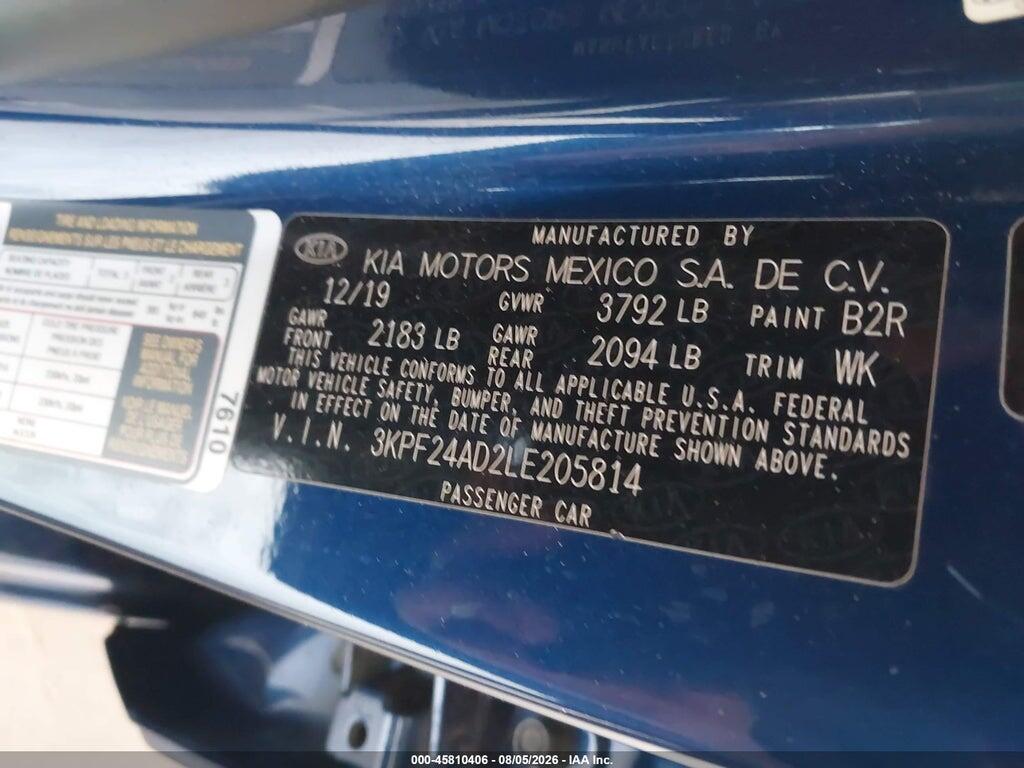 3KPF24AD2LE205814 2020 KIA FORTE photo no. 9