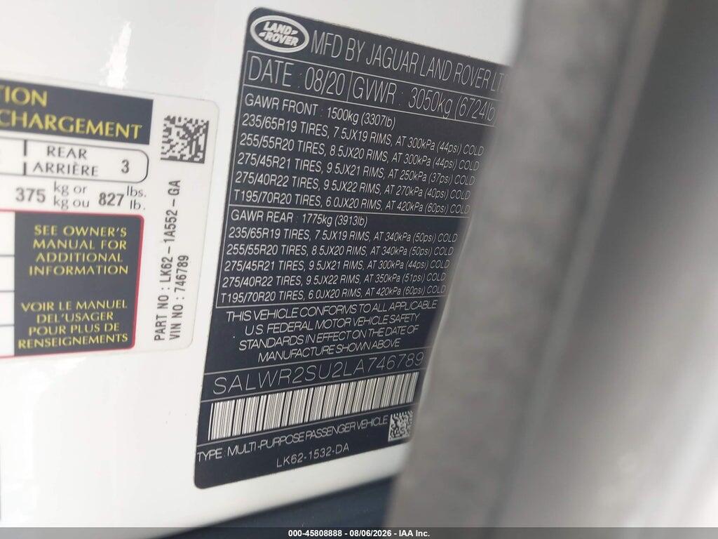 SALWR2SU2LA746789 2020 LAND ROVER RANGE ROVER SPORT photo no. 9
