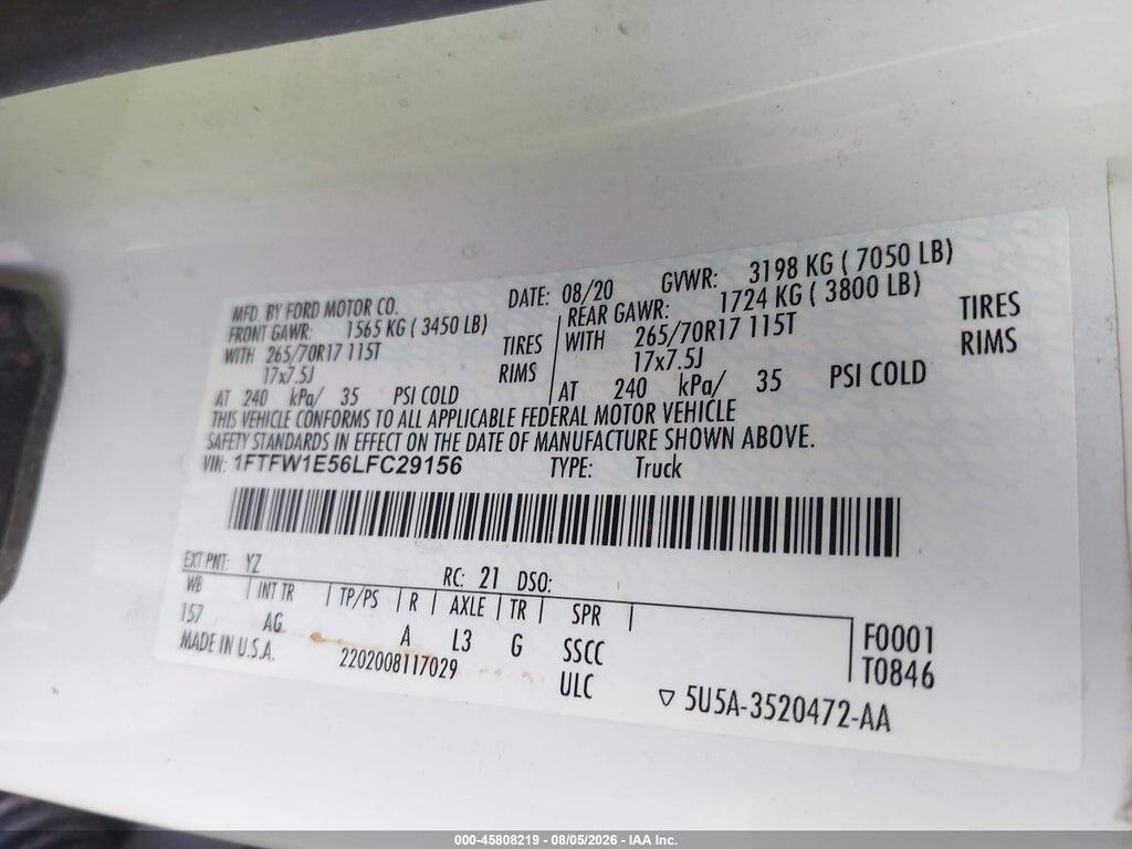1FTFW1E56LFC29156 2020 FORD F-150 photo no. 9