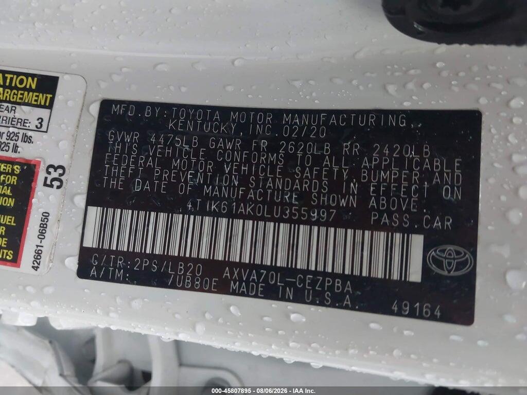 4T1K61AK0LU355997 2020 TOYOTA CAMRY photo no. 9