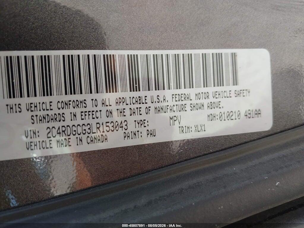 2C4RDGCG3LR153043 2020 DODGE GRAND CARAVAN photo no. 9