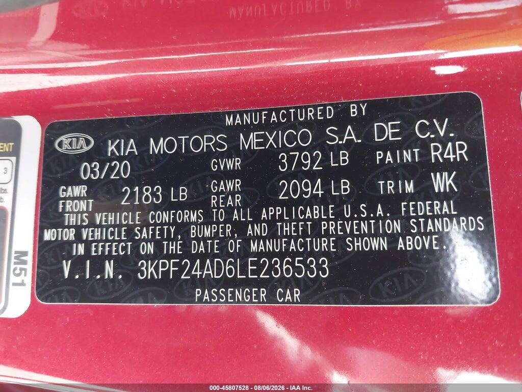 3KPF24AD6LE236533 2020 KIA FORTE photo no. 9