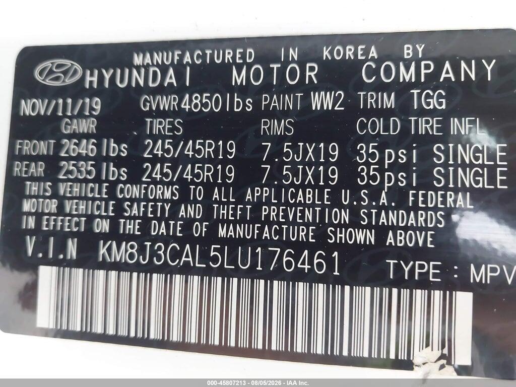KM8J3CAL5LU176461 2020 HYUNDAI TUCSON photo no. 9