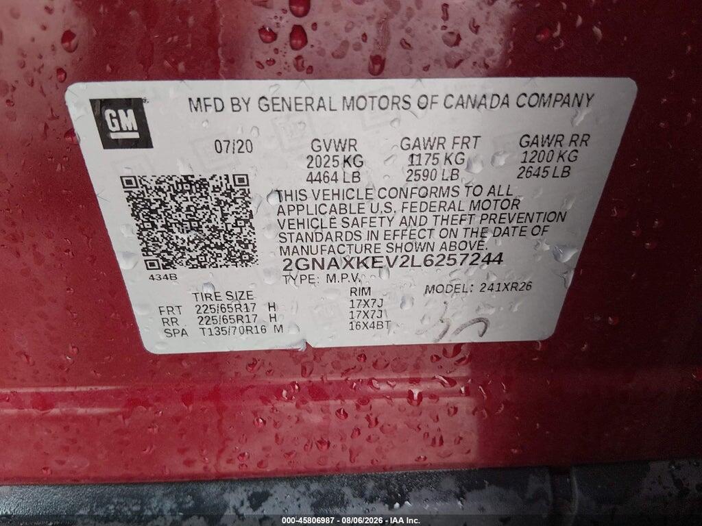 2GNAXKEV2L6257244 2020 CHEVROLET EQUINOX photo no. 9