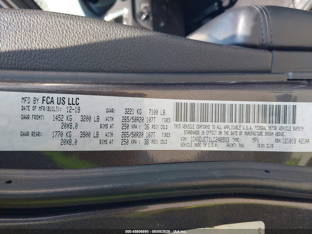 1C4SDJCT1LC248933 2020 DODGE DURANGO photo no. 9
