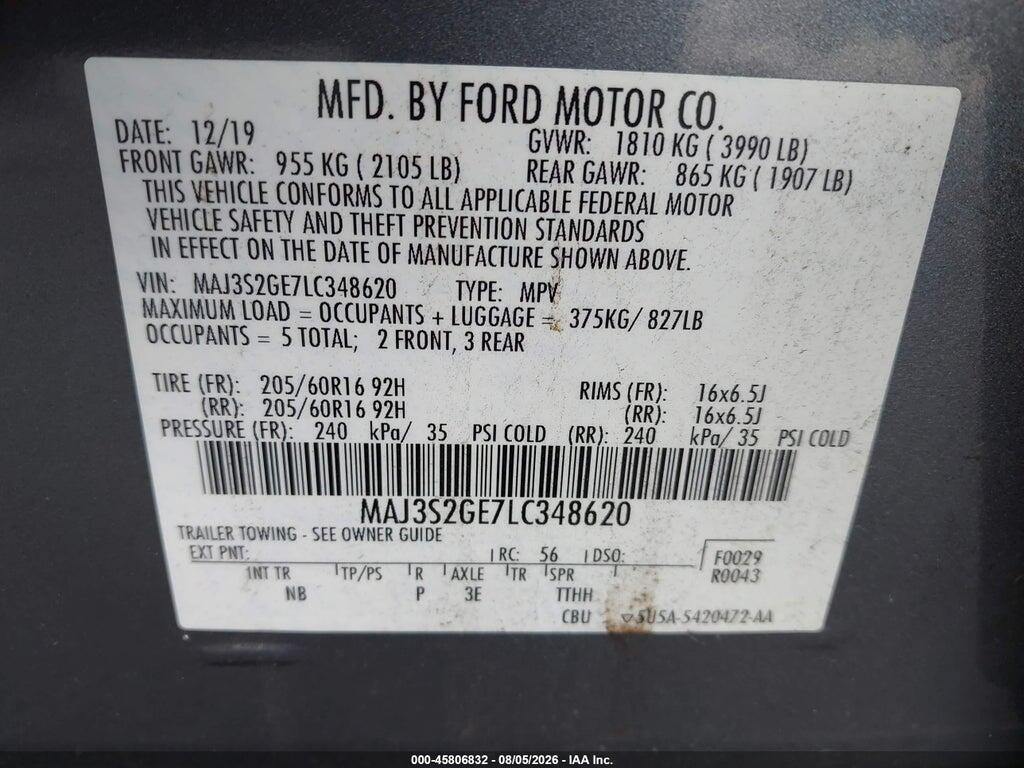 MAJ3S2GE7LC348620 2020 FORD ECOSPORT photo no. 9