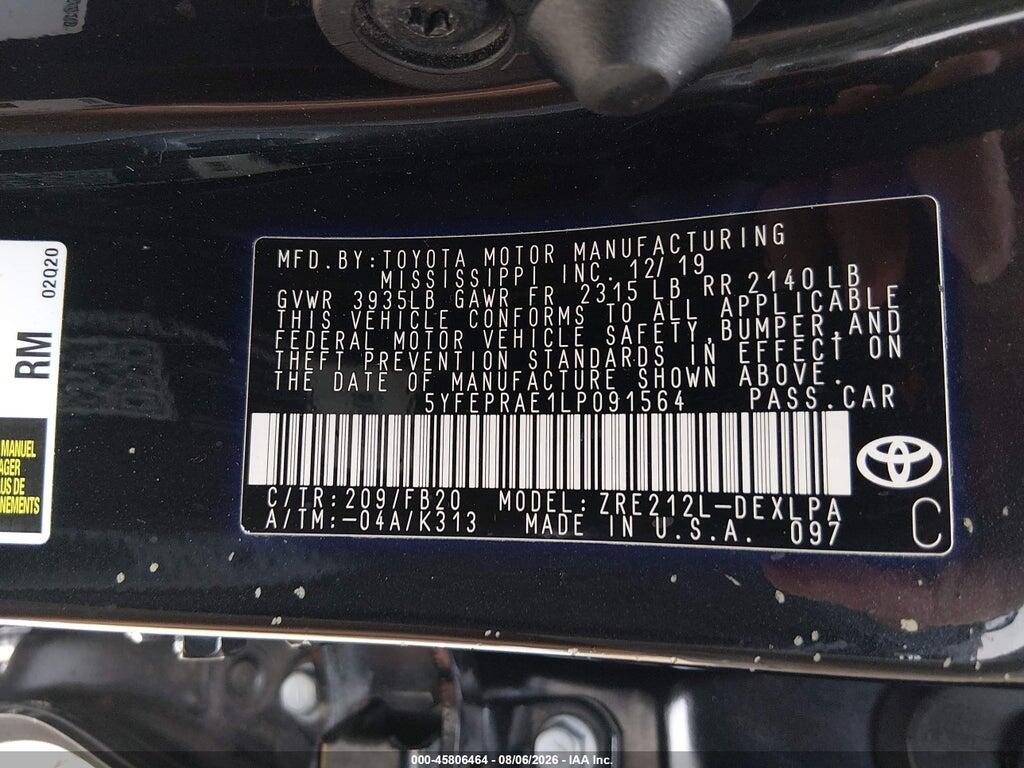 5YFEPRAE1LP091564 2020 TOYOTA COROLLA photo no. 9
