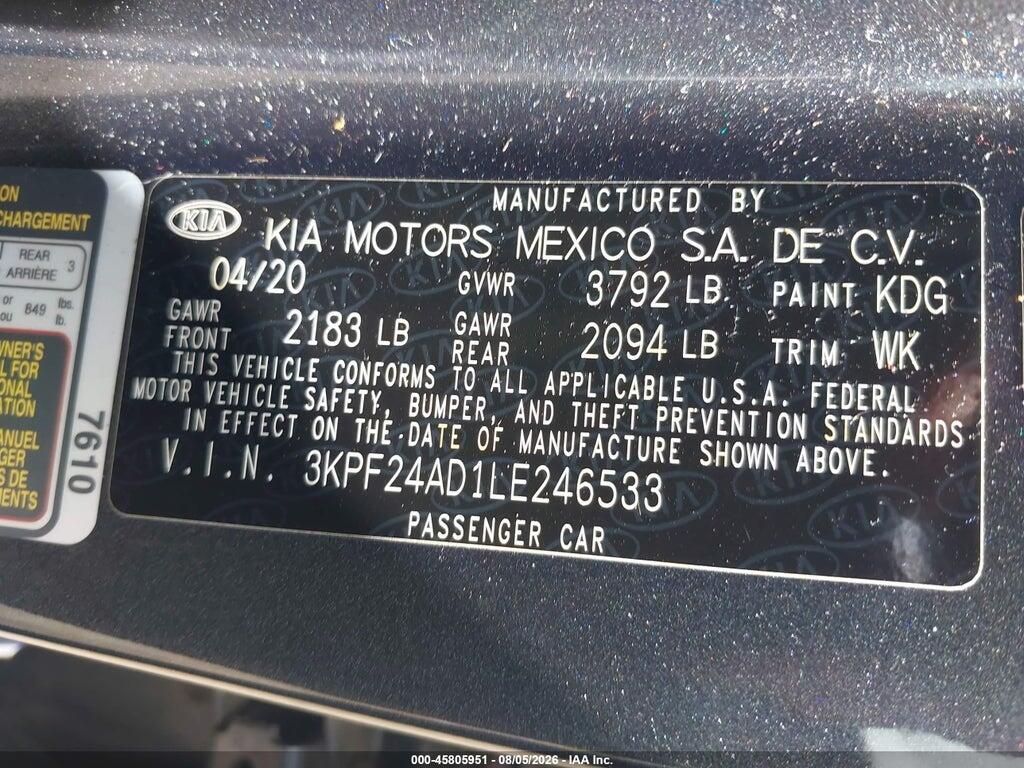 3KPF24AD1LE246533 2020 KIA FORTE photo no. 9