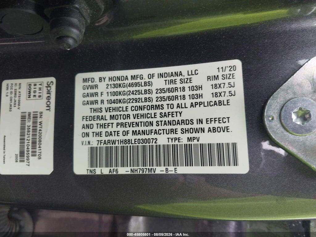 7FARW1H88LE030072 2020 HONDA CR-V photo no. 9
