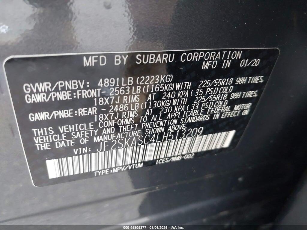 JF2SKASC4LH513209 2020 SUBARU FORESTER photo no. 9