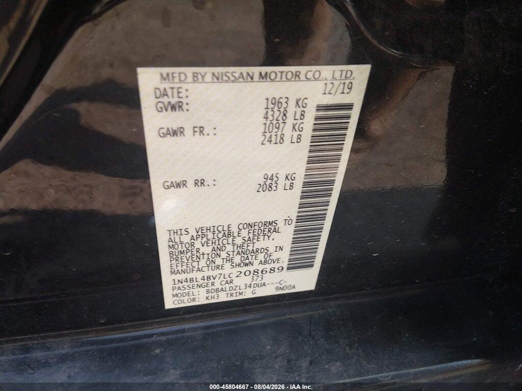1N4BL4BV7LC208689 2020 NISSAN ALTIMA photo no. 9