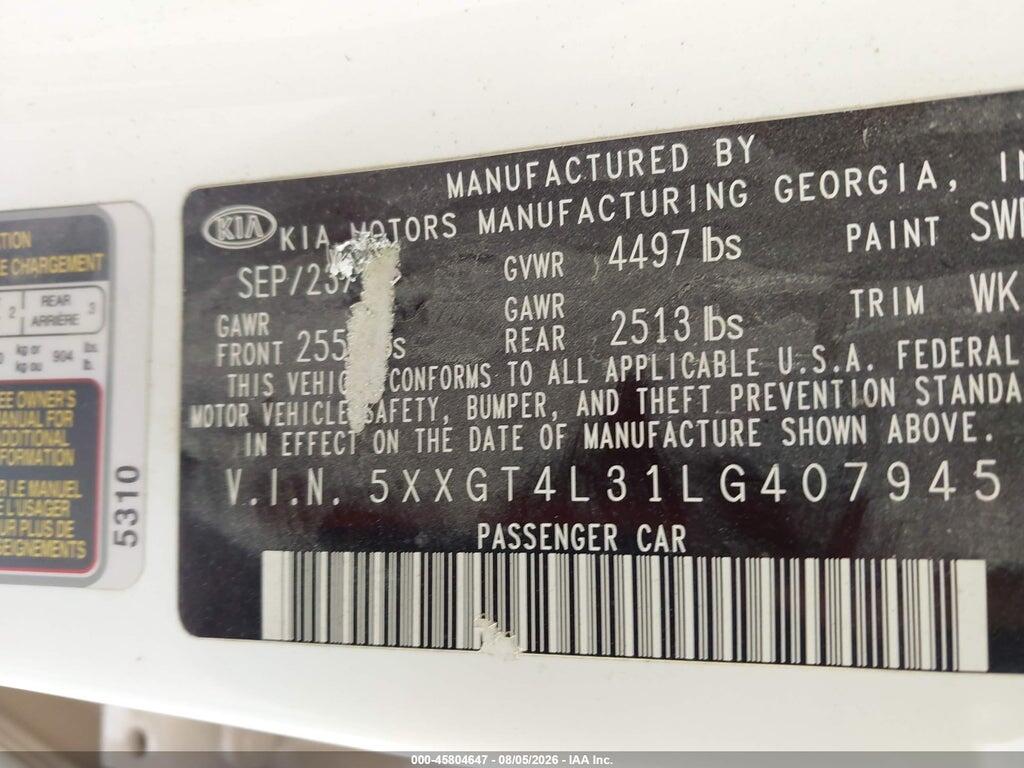 5XXGT4L31LG407945 2020 KIA OPTIMA photo no. 9