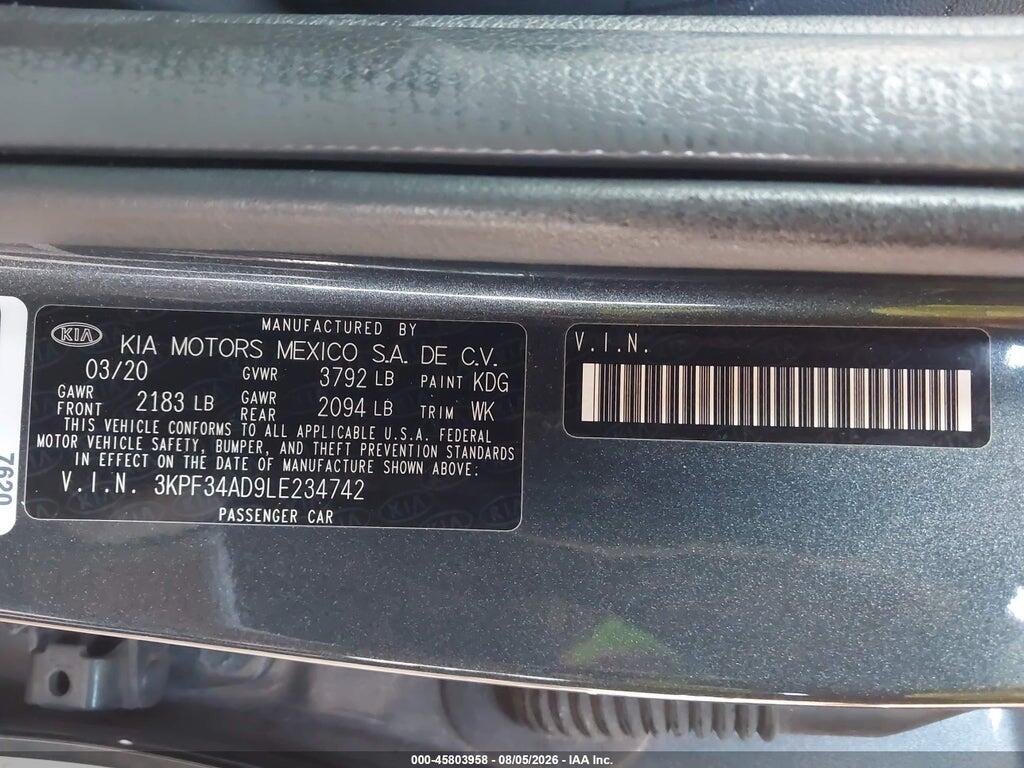 3KPF34AD9LE234742 2020 KIA FORTE photo no. 9