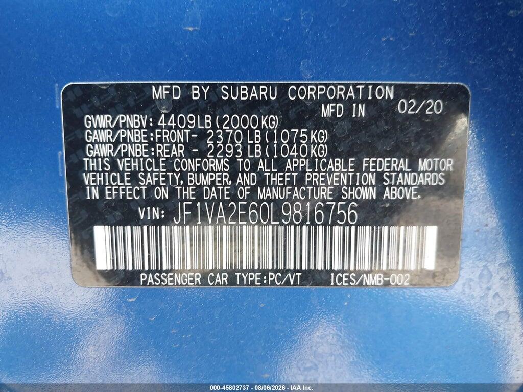 JF1VA2E60L9816756 2020 SUBARU WRX STI photo no. 9
