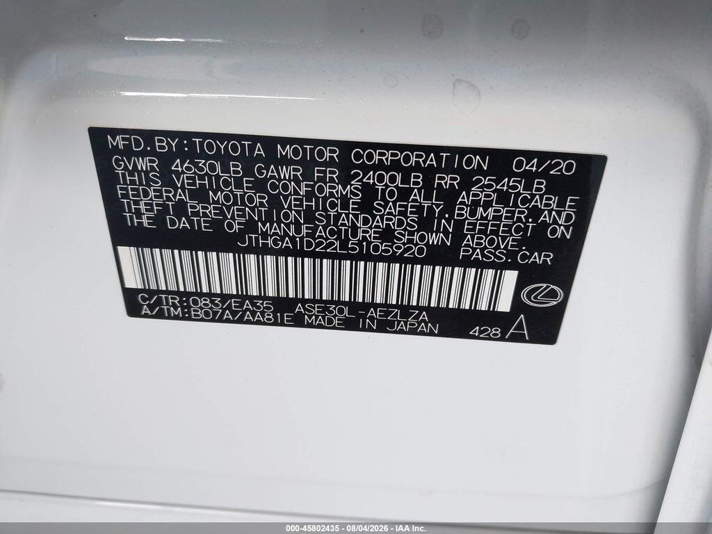 JTHGA1D22L5105920 2020 LEXUS IS 300 photo no. 9