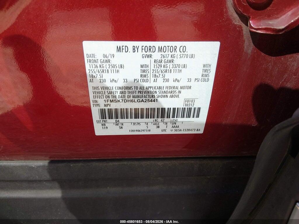 1FMSK7DH6LGA25441 2020 FORD EXPLORER photo no. 9