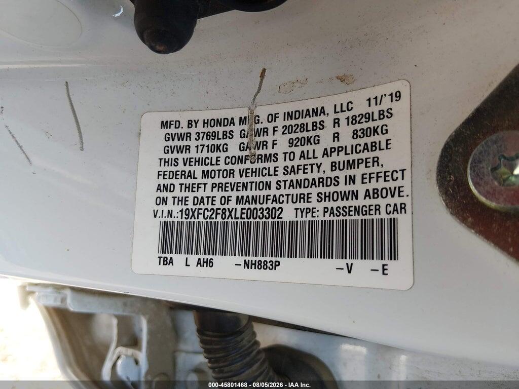 19XFC2F8XLE003302 2020 HONDA CIVIC photo no. 9