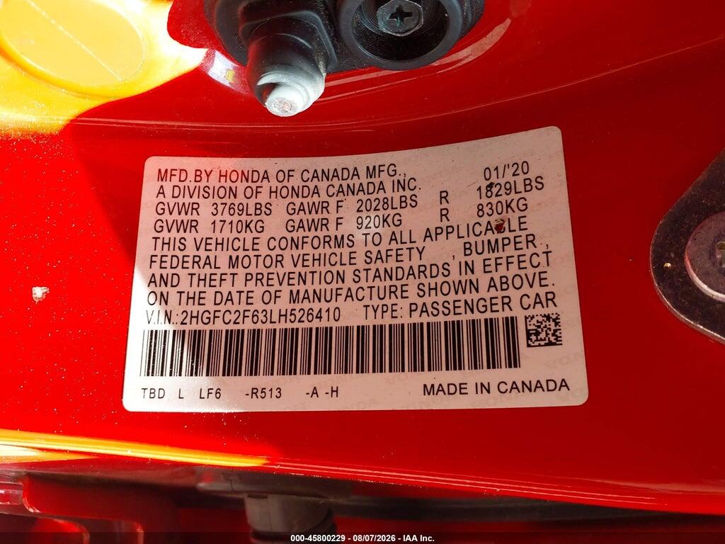 2HGFC2F63LH526410 2020 HONDA CIVIC photo no. 9