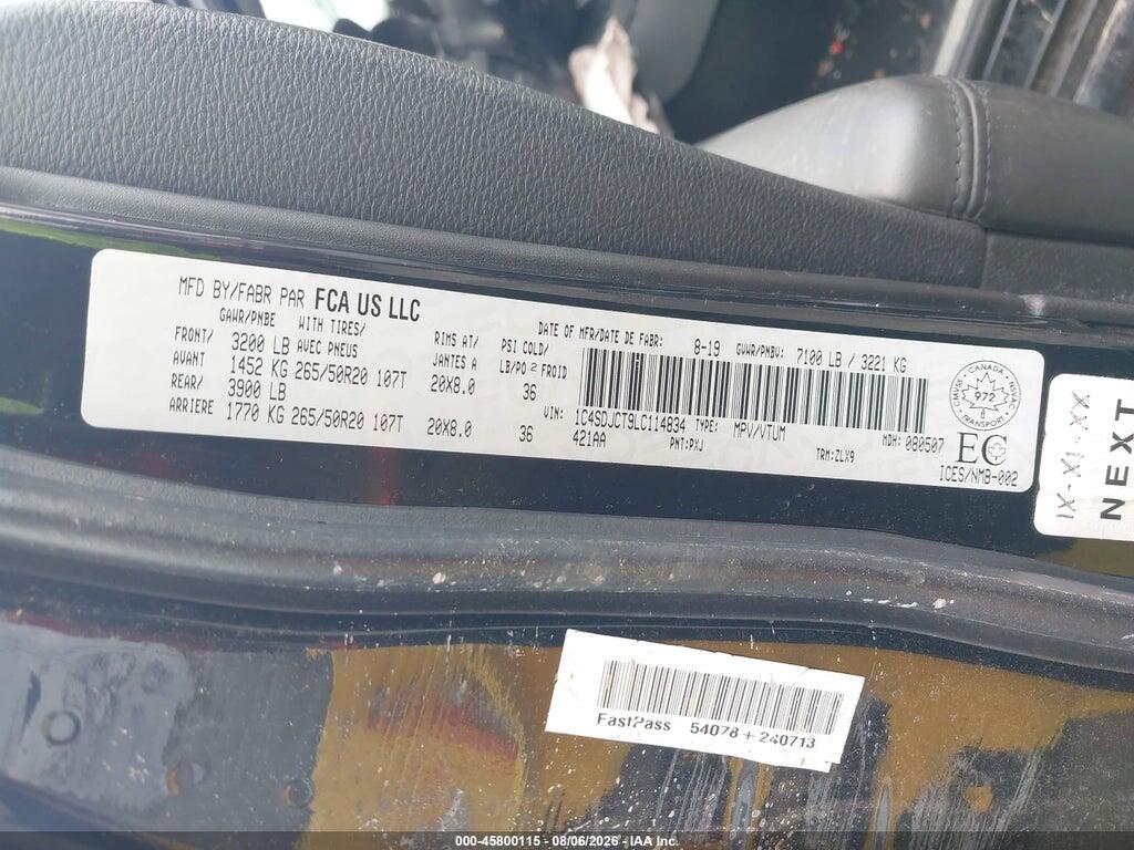 1C4SDJCT9LC114834 2020 DODGE DURANGO photo no. 9
