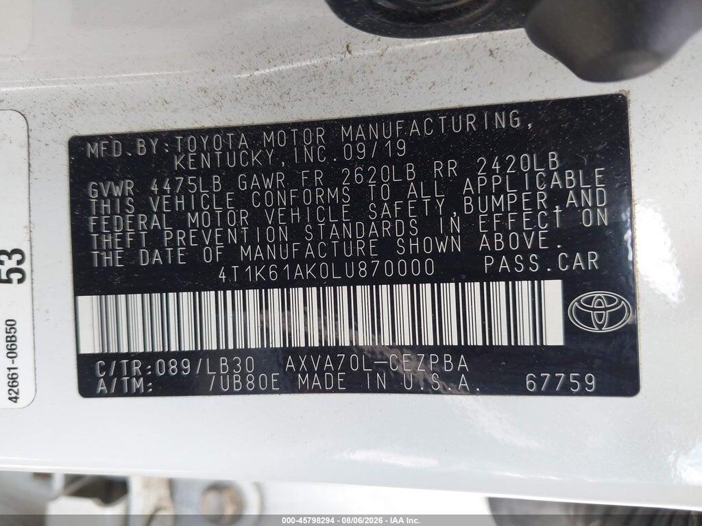 4T1K61AK0LU870000 2020 TOYOTA CAMRY photo no. 9