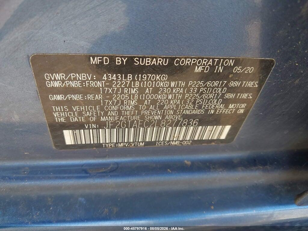 JF2GTAEC2L8277836 2020 SUBARU CROSSTREK photo no. 9