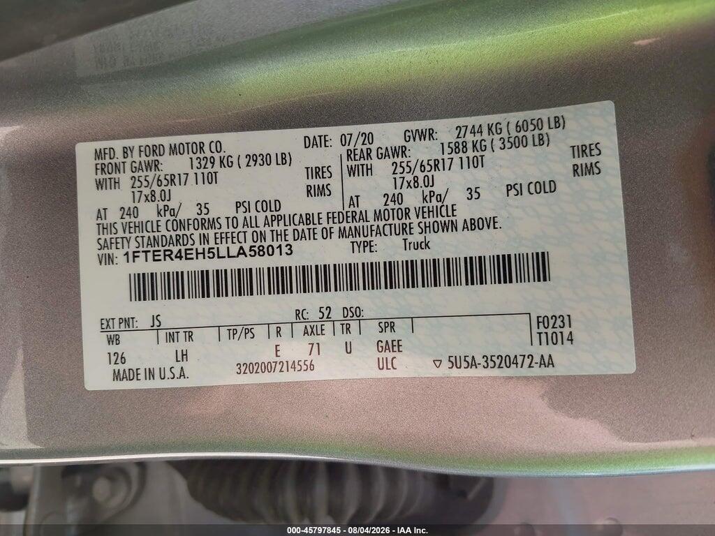 1FTER4EH5LLA58013 2020 FORD RANGER photo no. 9