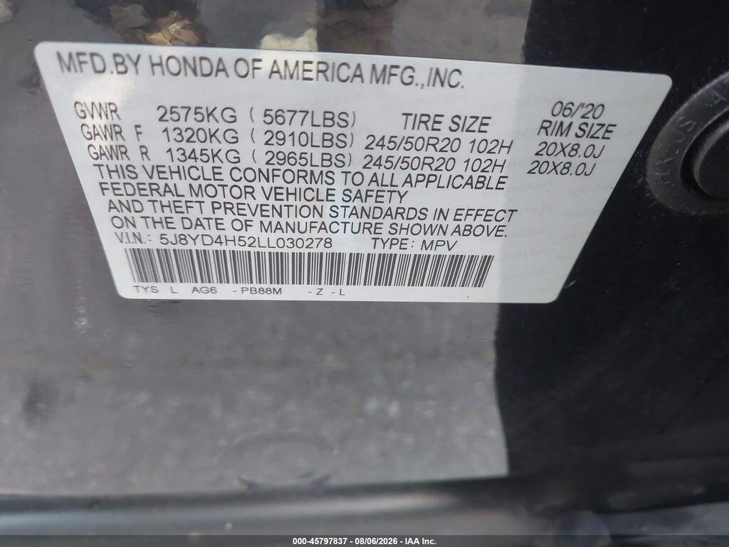 5J8YD4H52LL030278 2020 ACURA MDX photo no. 9