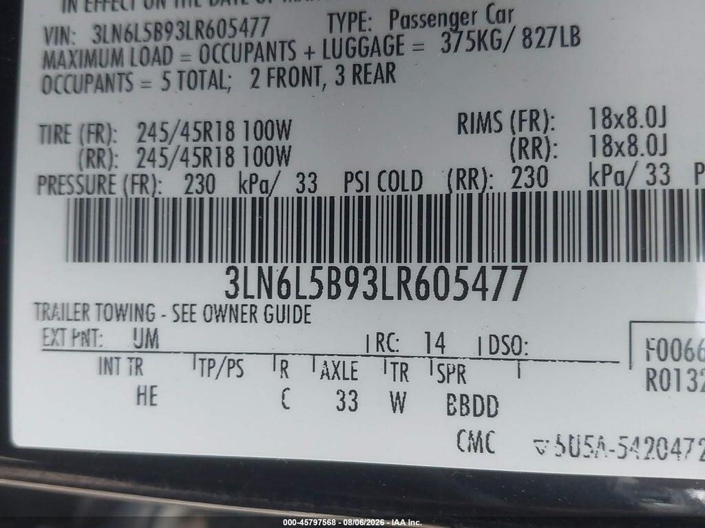 3LN6L5B93LR605477 2020 LINCOLN MKZ photo no. 9