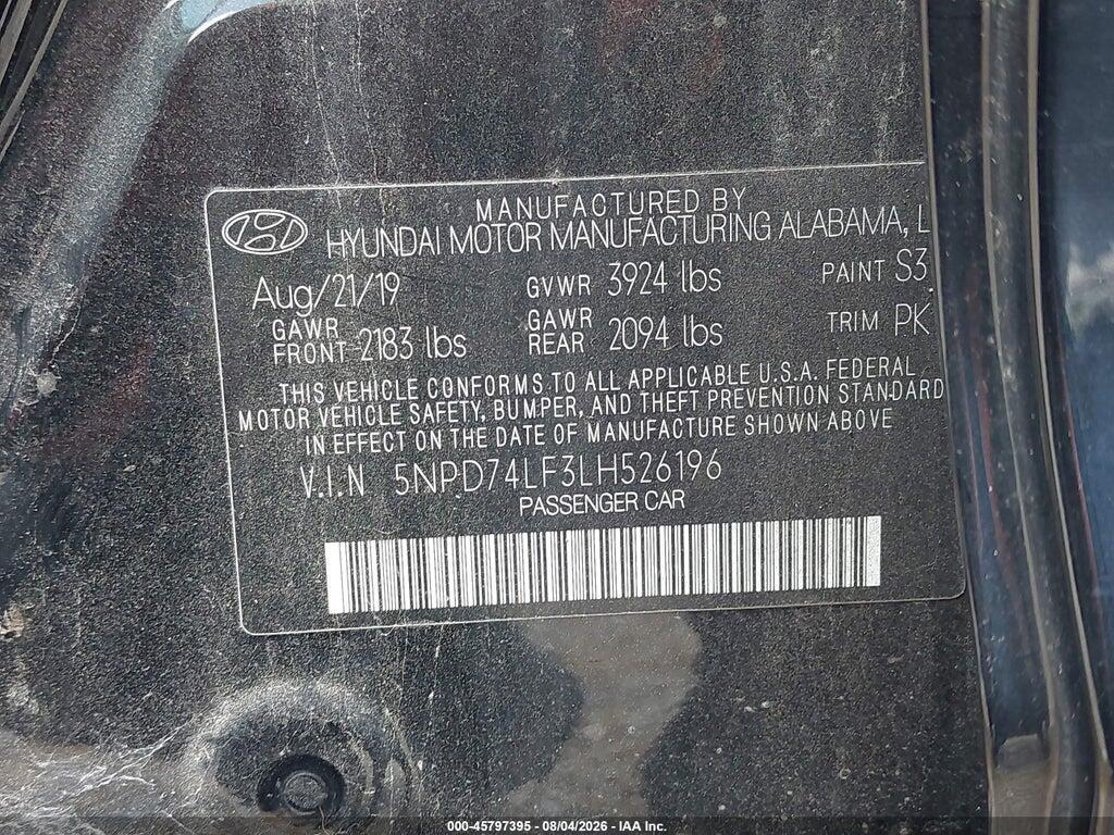 5NPD74LF3LH526196 2020 HYUNDAI ELANTRA photo no. 9