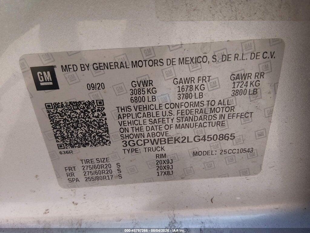 3GCPWBEK2LG450865 2020 CHEVROLET SILVERADO 1500 photo no. 9