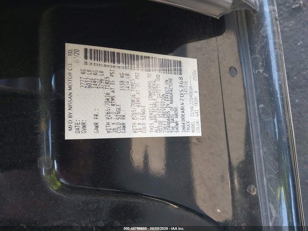 1N6ED0EA8LN705368 2020 NISSAN FRONTIER photo no. 9