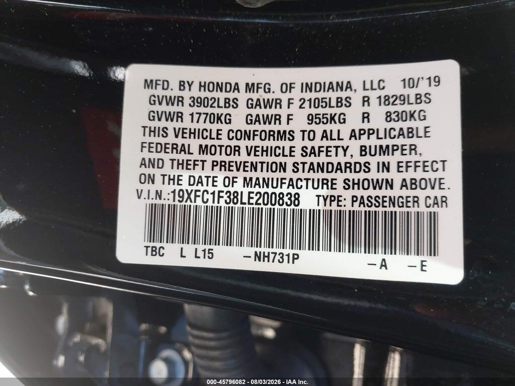 19XFC1F38LE200838 2020 HONDA CIVIC photo no. 9