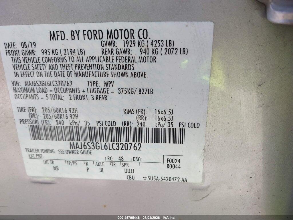 MAJ6S3GL6LC320762 2020 FORD ECOSPORT photo no. 9