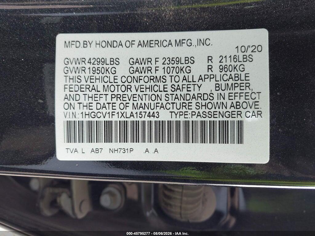 1HGCV1F1XLA157443 2020 HONDA ACCORD photo no. 9
