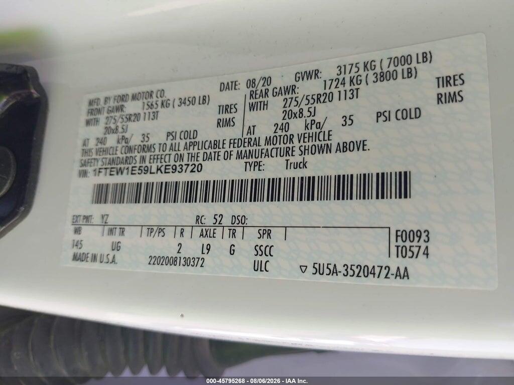 1FTEW1E59LKE93720 2020 FORD F-150 photo no. 9