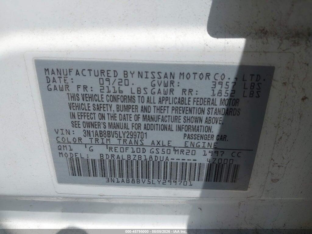 3N1AB8BV5LY299701 2020 NISSAN SENTRA photo no. 9