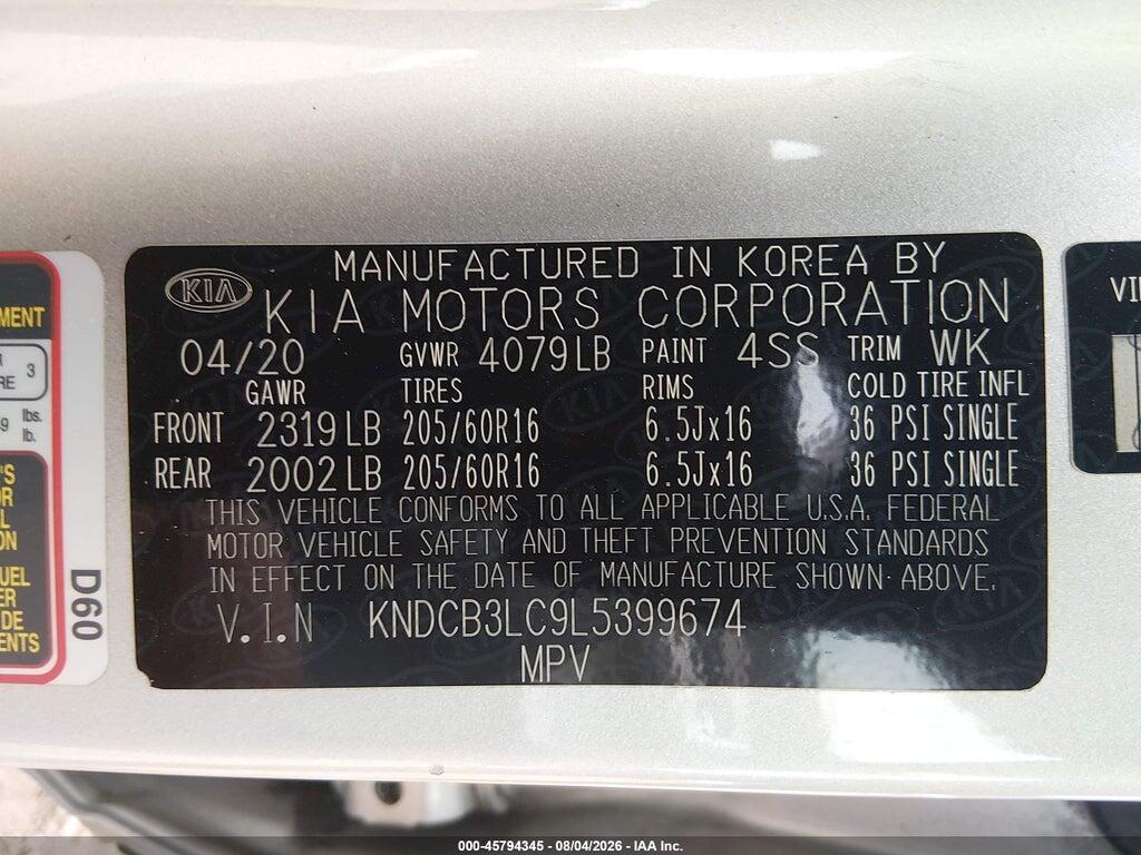 KNDCB3LC9L5399674 2020 KIA NIRO photo no. 9