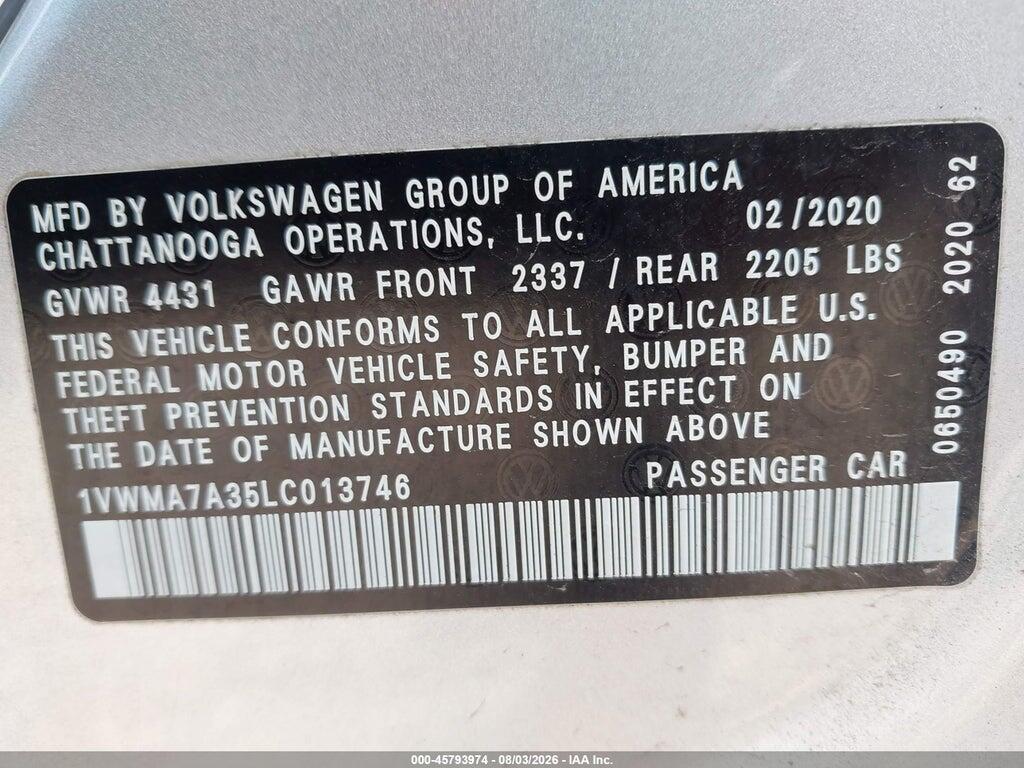 1VWMA7A35LC013746 2020 VOLKSWAGEN PASSAT photo no. 9