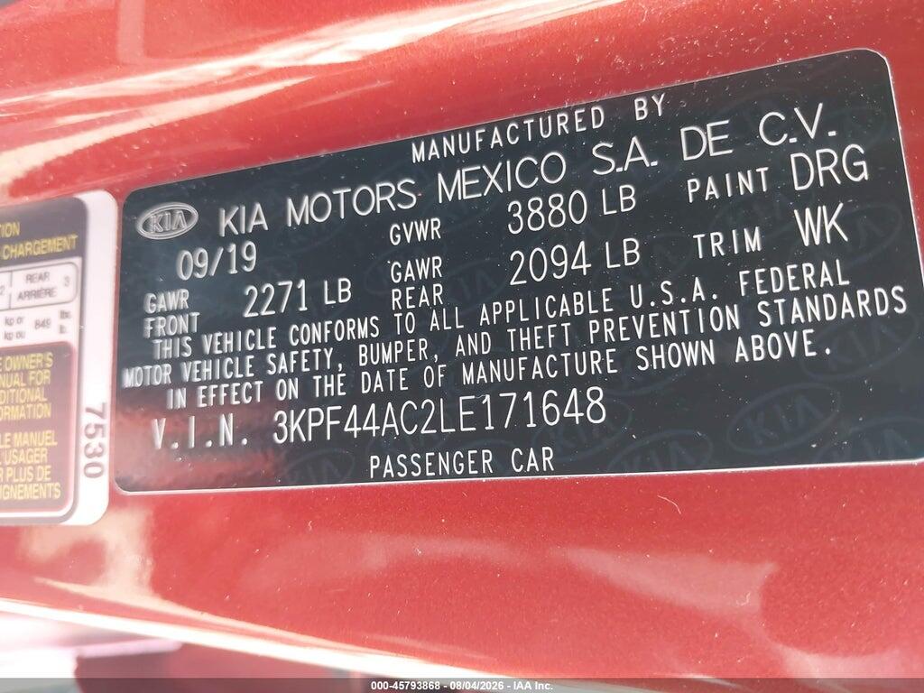 3KPF44AC2LE171648 2020 KIA FORTE photo no. 9