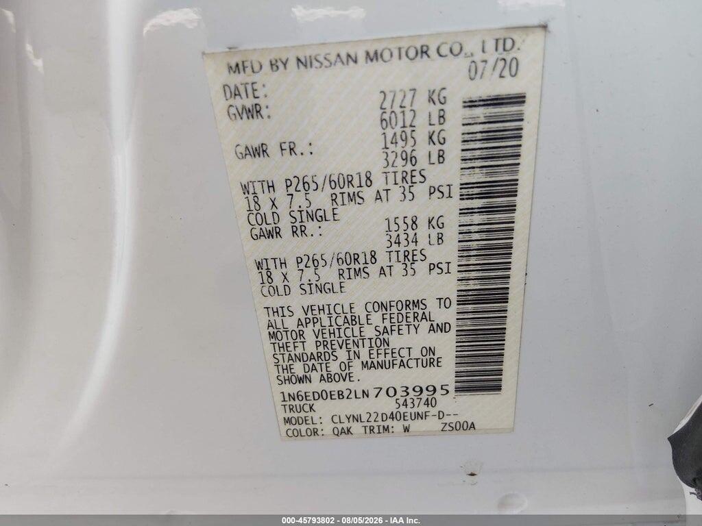 1N6ED0EB2LN703995 2020 NISSAN FRONTIER photo no. 9