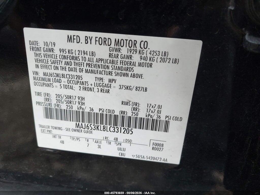 MAJ6S3KL8LC331205 2020 FORD ECOSPORT photo no. 9