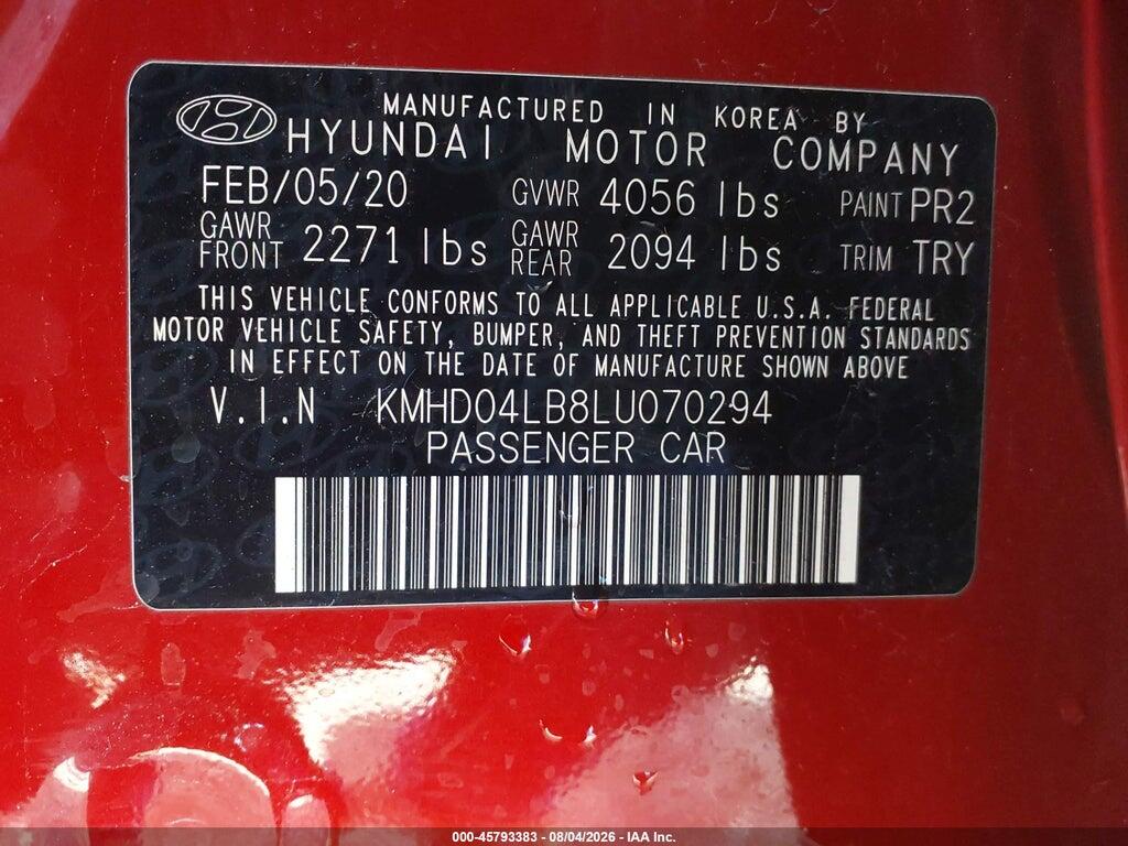 KMHD04LB8LU070294 2020 HYUNDAI ELANTRA photo no. 9