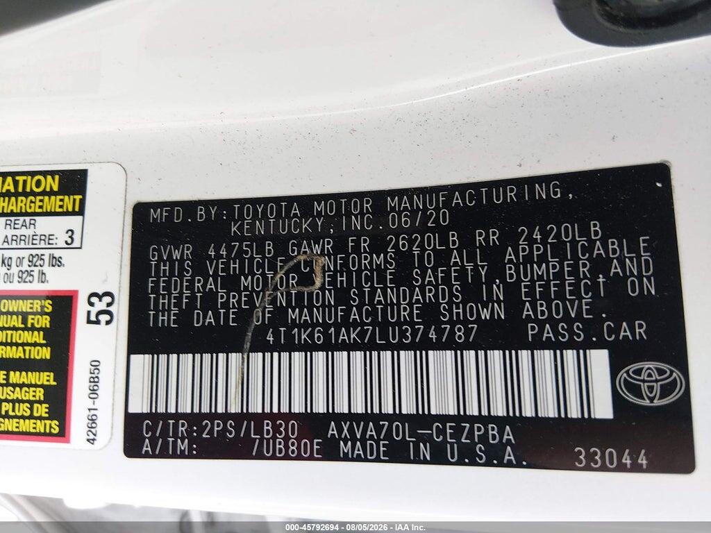4T1K61AK7LU374787 2020 TOYOTA CAMRY photo no. 9